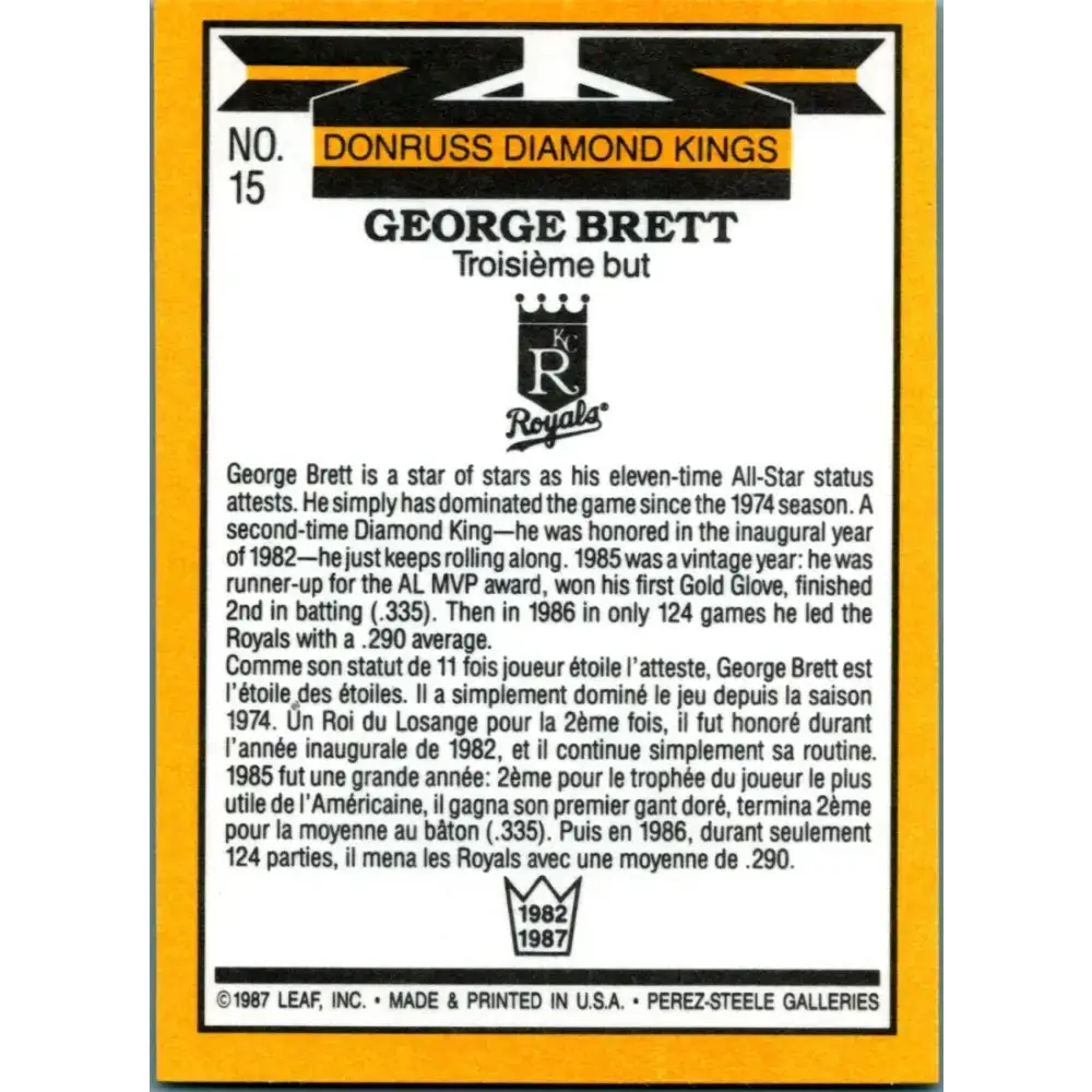 1987 Donruss #15 George Brett EX Excellent Kansas City Royals Baseball Card - Baseball Card Single