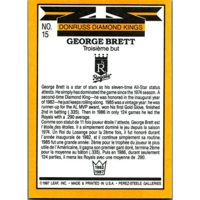1987 Donruss #15 George Brett EX Excellent Kansas City Royals Baseball Card - Baseball Card Single