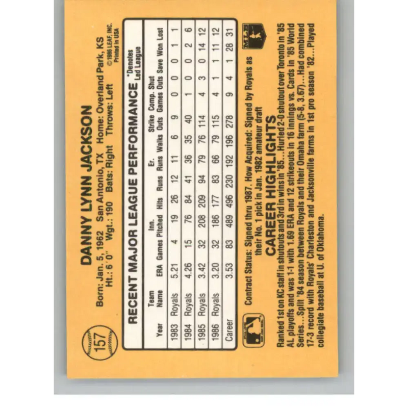 1987 Donruss #157 Danny Jackson EX Excellent Kansas City Royals Baseball Card - Baseball Card Single