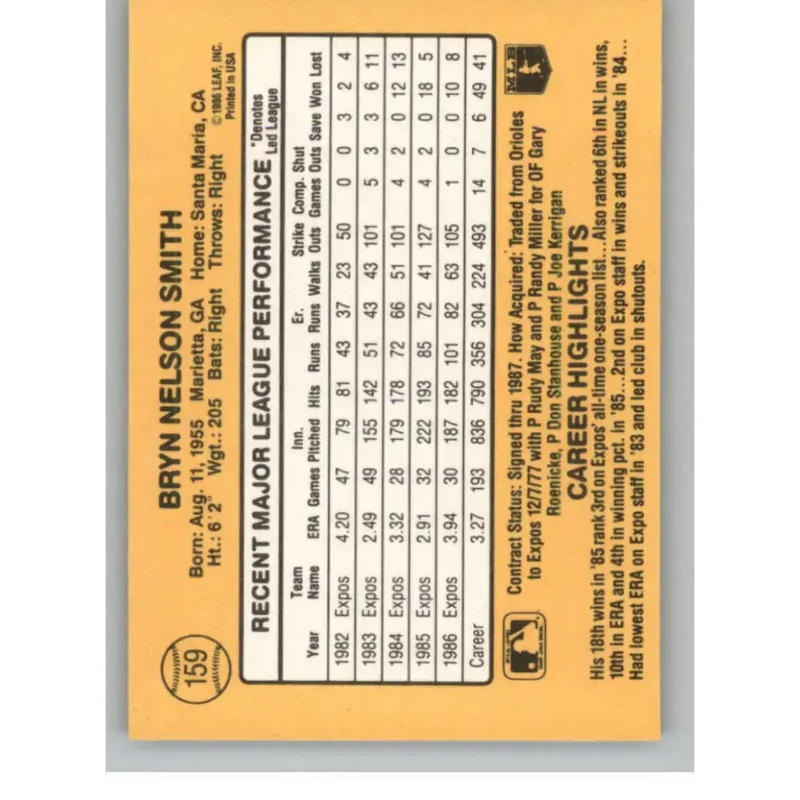 1987 Donruss #159 Bryn Smith EX Excellent Montreal Expos Baseball Card - Baseball Card Single