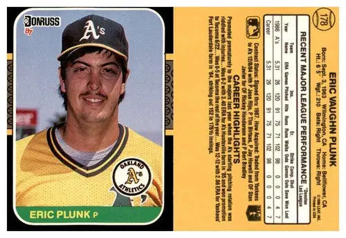 Original gloss of Eric Plunk baseball card from 1987 Donruss #178 with Simply Sandoval ID 45446