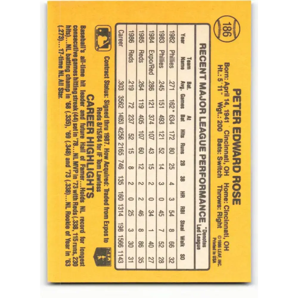 1987 Donruss #186 Pete Rose EX Excellent Cincinnati Reds Baseball Card - Baseball Card Single