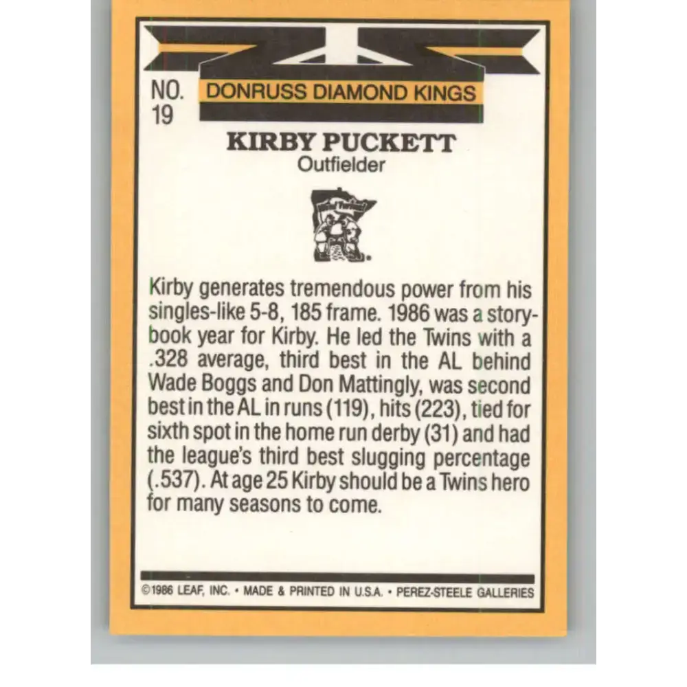 1987 Donruss #19 Kirby Puckett EX Excellent Minnesota Twins Baseball Card