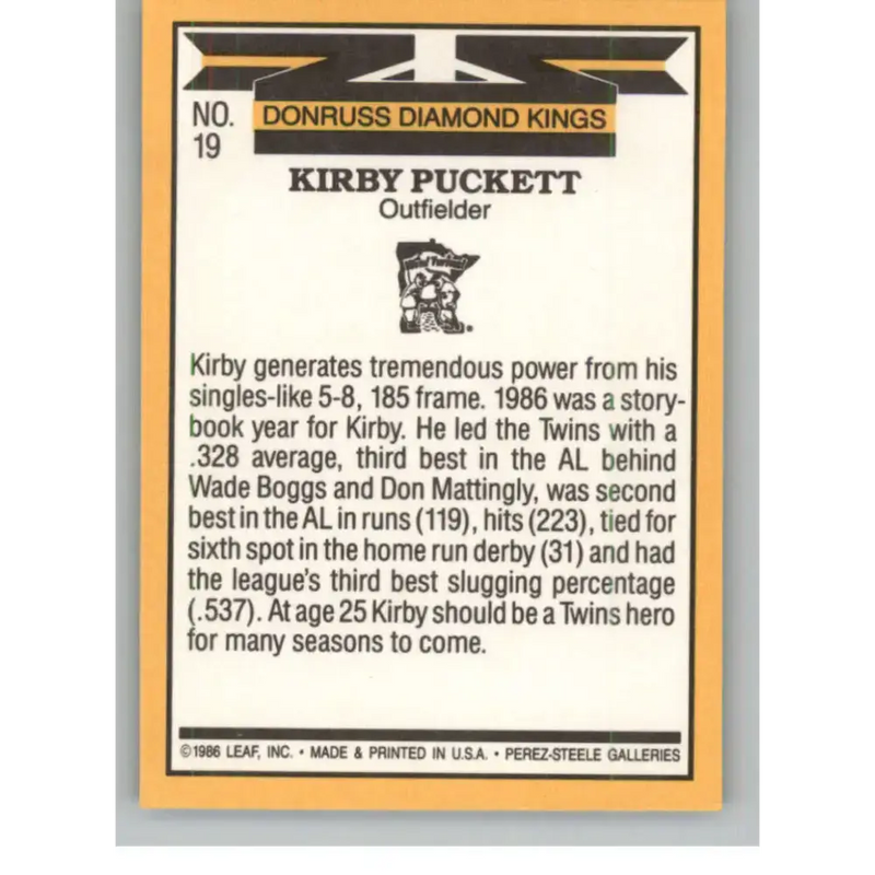 1987 Donruss #19 Kirby Puckett EX Excellent Minnesota Twins Baseball Card