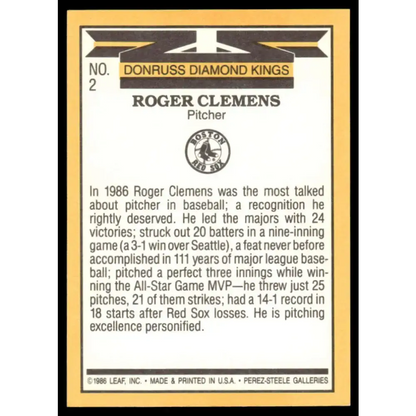 1987 Donruss #2 Roger Clemens EX/NM Boston Red Sox Baseball Card