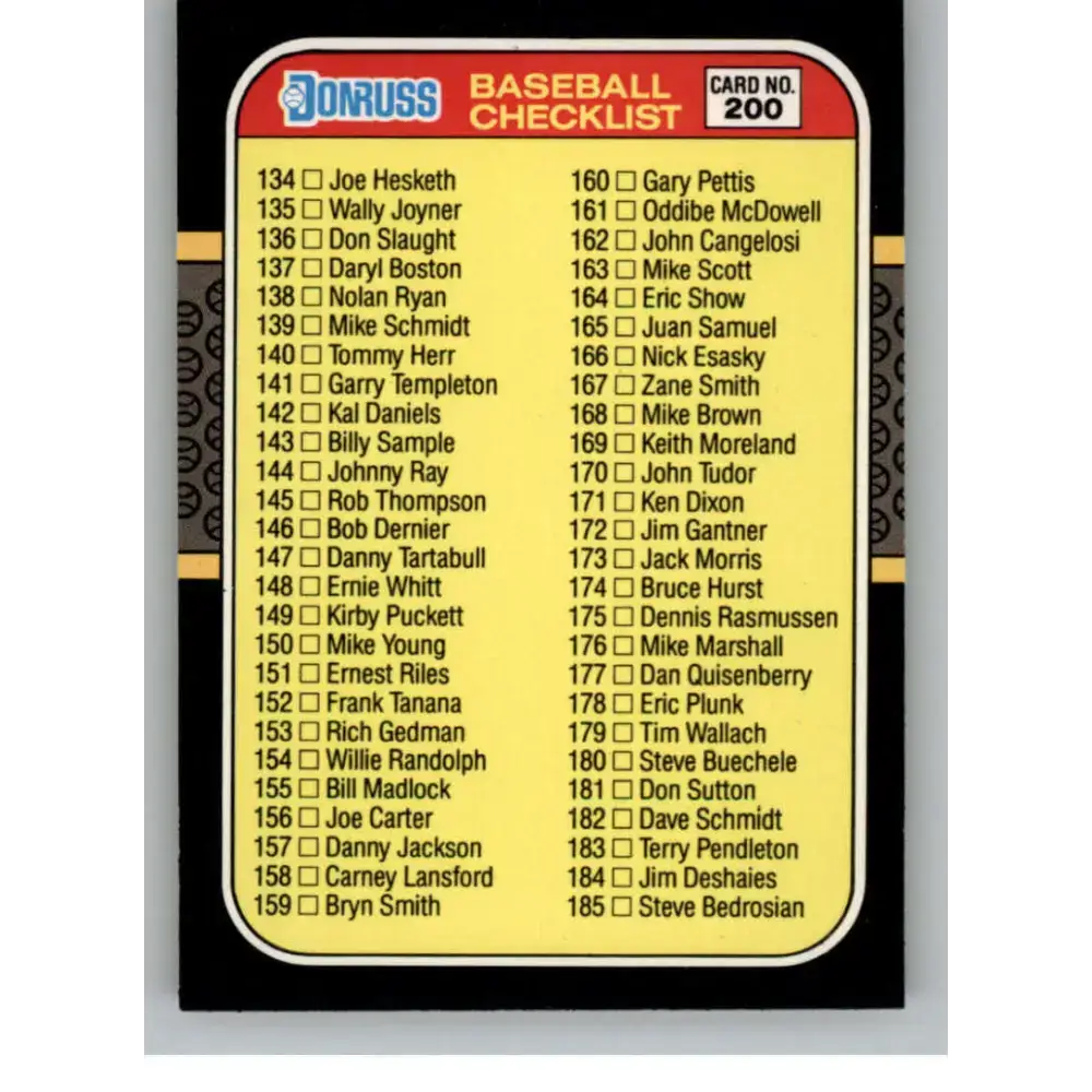 1987 Donruss #200 Checklist 134-239 EX Baseball Card