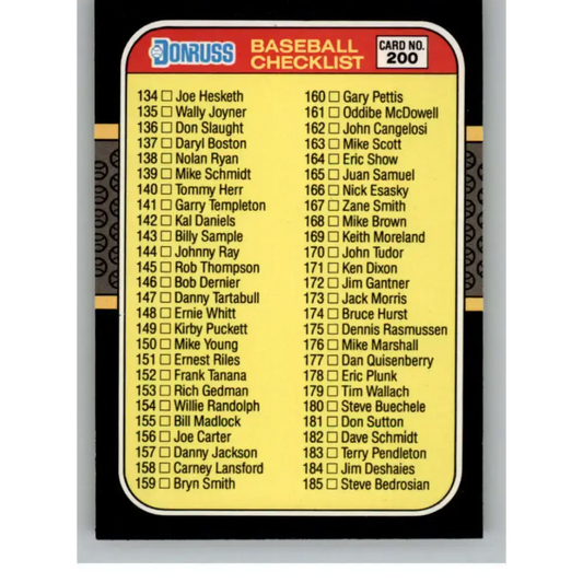 1987 Donruss #200 Checklist 134-239 EX Baseball Card