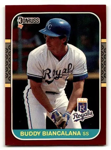 Original gloss Buddy Biancalana Kansas baseball card from 1987 Donruss #202