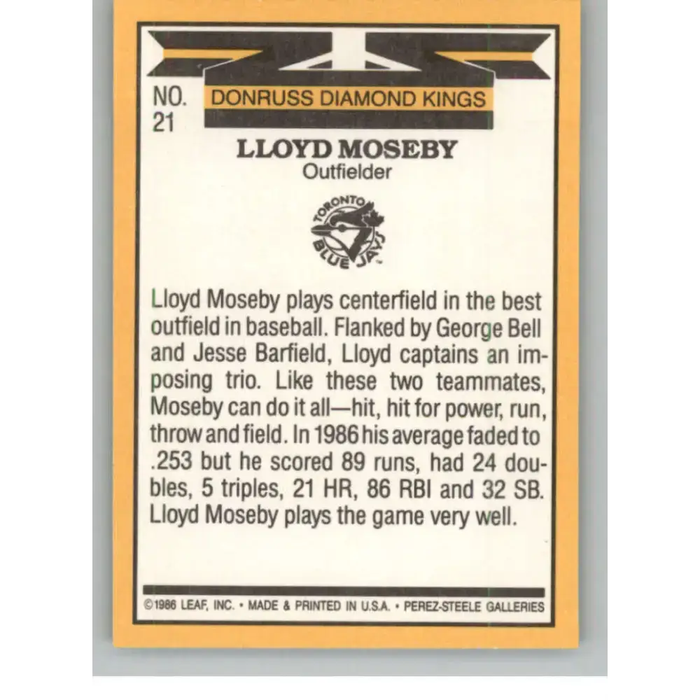 1987 Donruss #21 Lloyd Moseby EX Excellent Toronto Blue Jays Baseball Card - Baseball Card Single