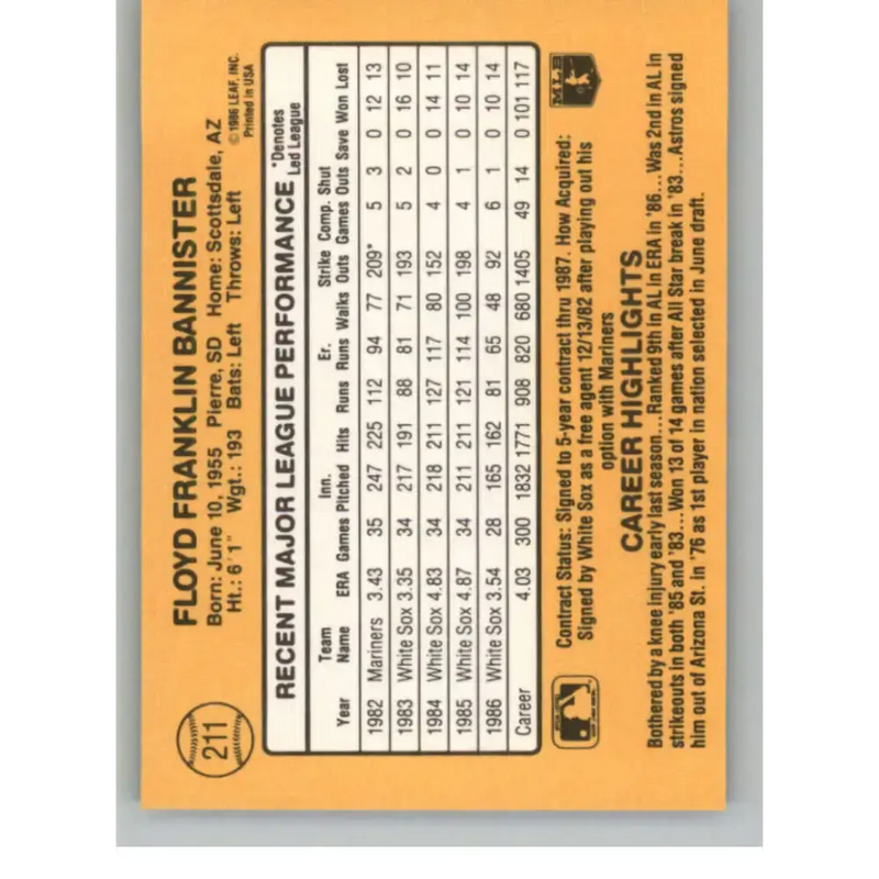 1987 Donruss #211 Floyd Bannister EX Excellent Chicago White Sox Baseball Card - Baseball Card Single