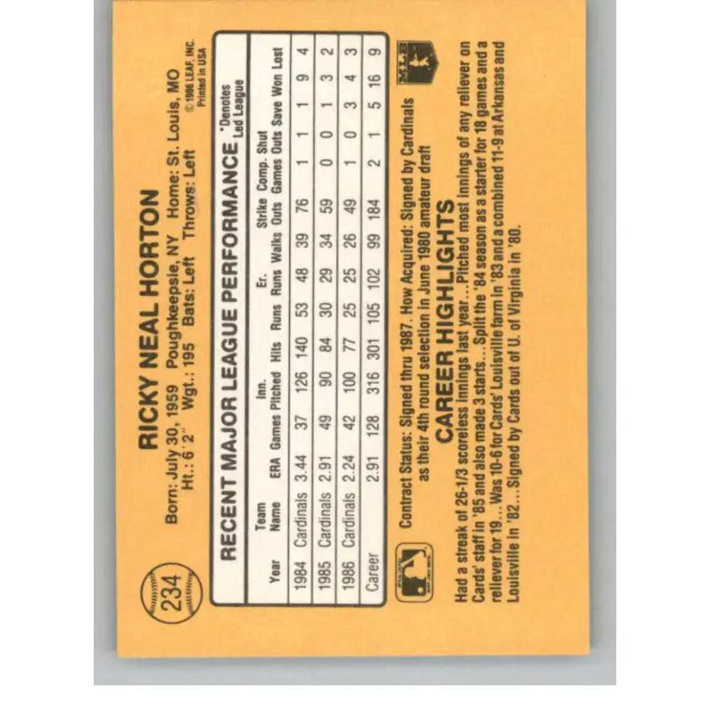 1987 Donruss #234 Ricky Horton EX St. Louis Cardinals Baseball Card
