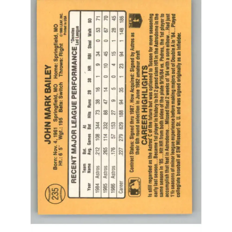 1987 Donruss #235 Mark Bailey EX Excellent Houston Astros Baseball Card - Baseball Card Single