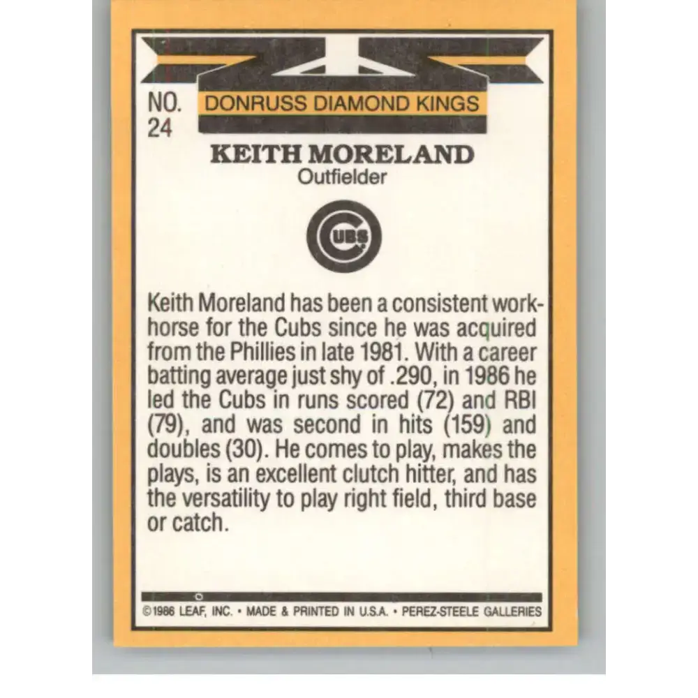 1987 Donruss #24 Keith Moreland EX Excellent Chicago Cubs Baseball Card - Baseball Card Single