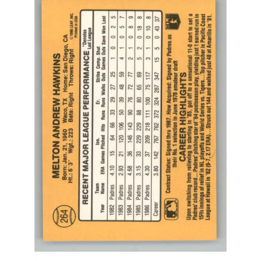 1987 Donruss #264 Andy Hawkins EX Excellent San Diego Padres Baseball Card - Baseball Card Single