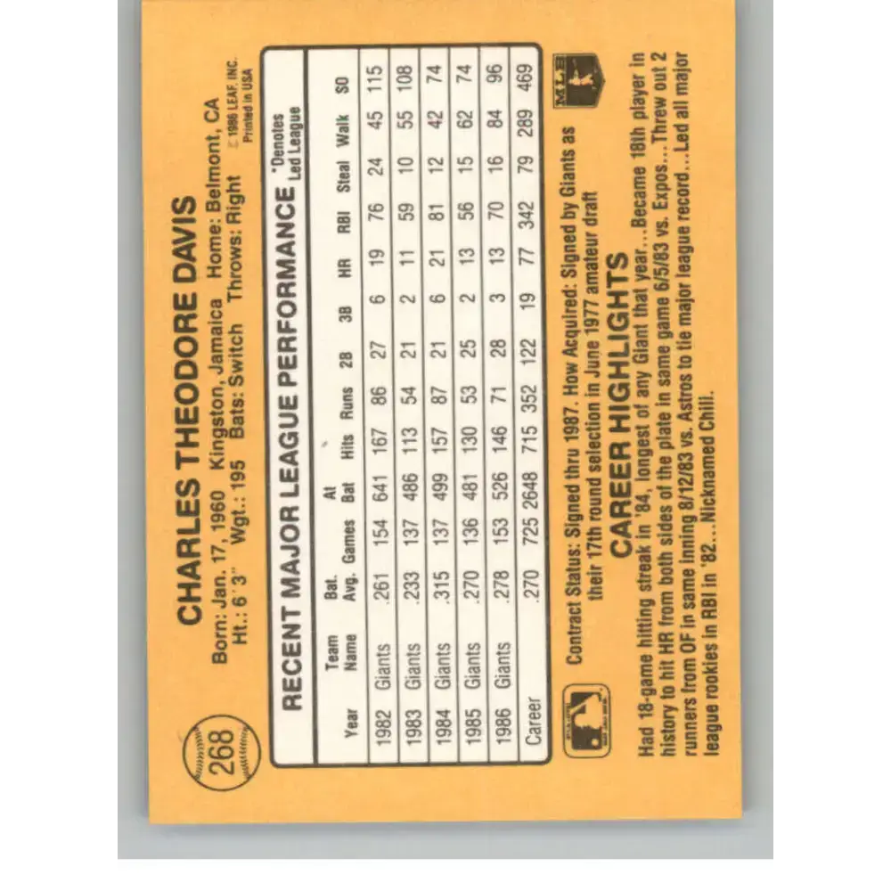 1987 Donruss #268 Chili Davis EX Excellent San Francisco Giants Baseball Card - Baseball Card Single