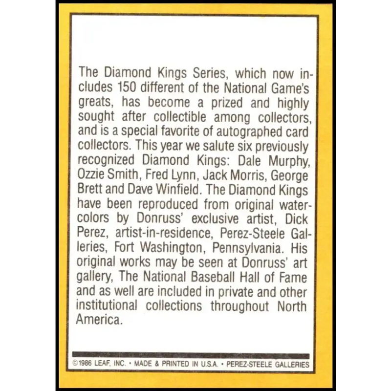1987 Donruss #27 Diamond Kings Checklist 1-26 EX Excellent Baseball Card - Baseball Card Single