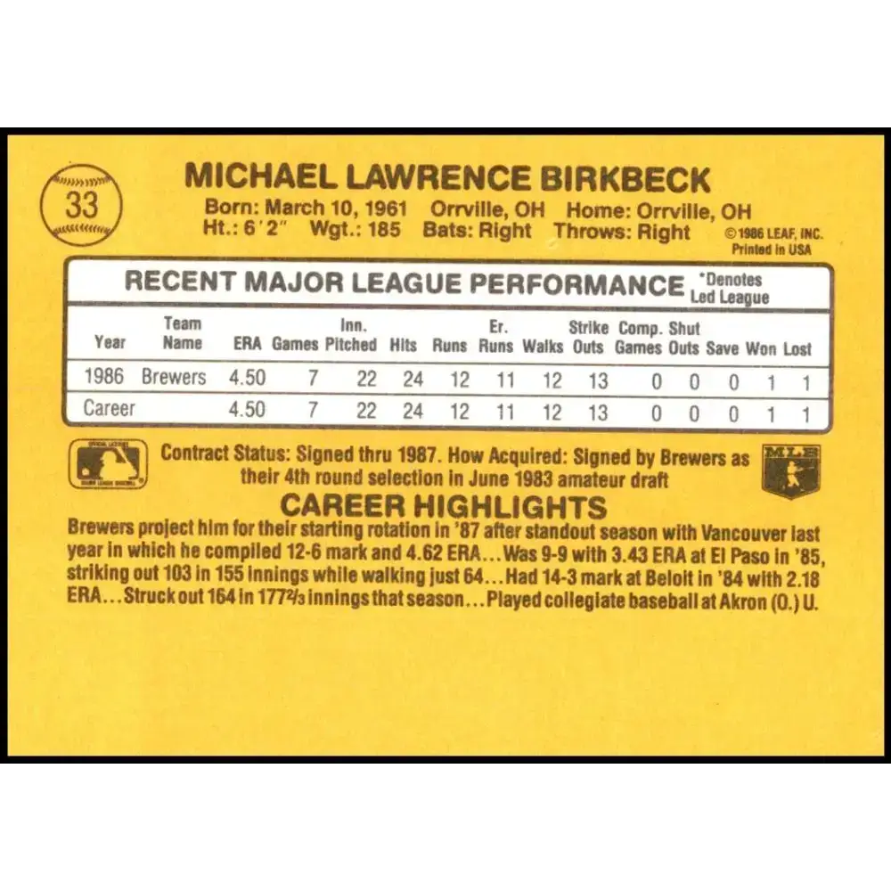 1987 Donruss #28 B.J. Surhoff EX Excellent RC Rookie Milwaukee Brewers Baseball Card - Baseball Card Single