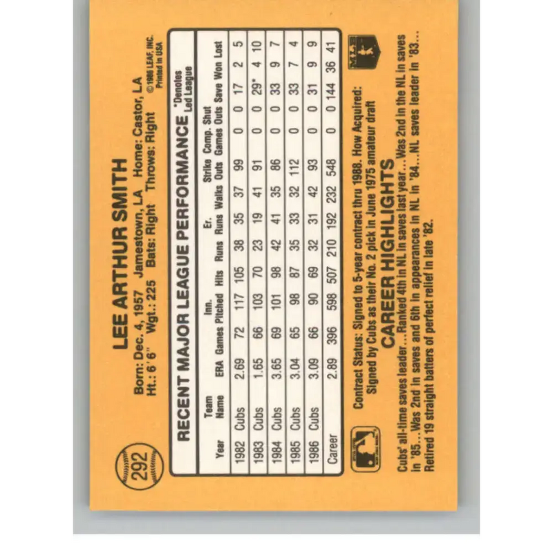 1987 Donruss #292 Lee Smith EX Excellent Chicago Cubs Baseball Card - Baseball Card Single