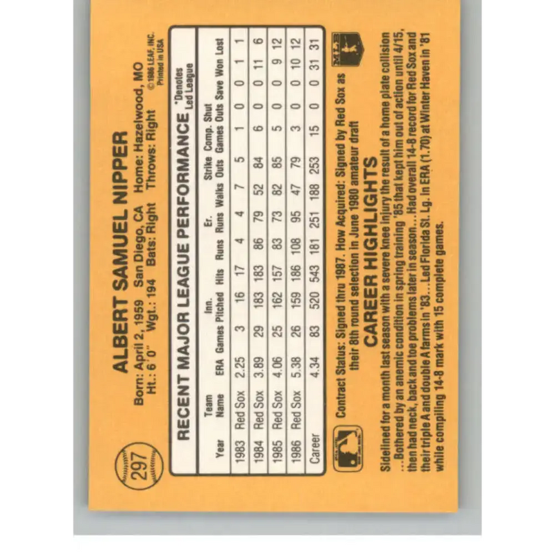 1987 Donruss #297 Al Nipper EX Excellent Boston Red Sox Baseball Card - Baseball Card Single