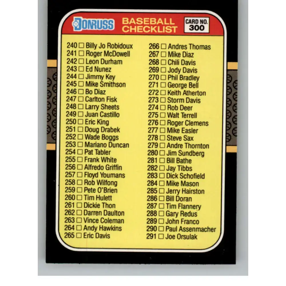 1987 Donruss #300 Checklist 240-345 EX Excellent Baseball Card - Baseball Card Single