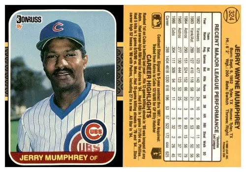 Original gloss of Jerry Mumphrey baseball card from 1987 Donruss Simply Sandoval collection