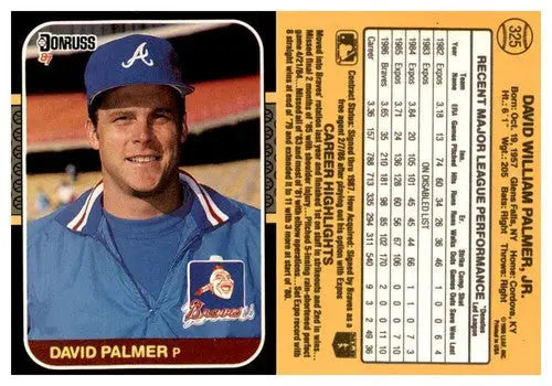 David Palmer baseball card from 1987 Donruss with original gloss featuring simply sandoval