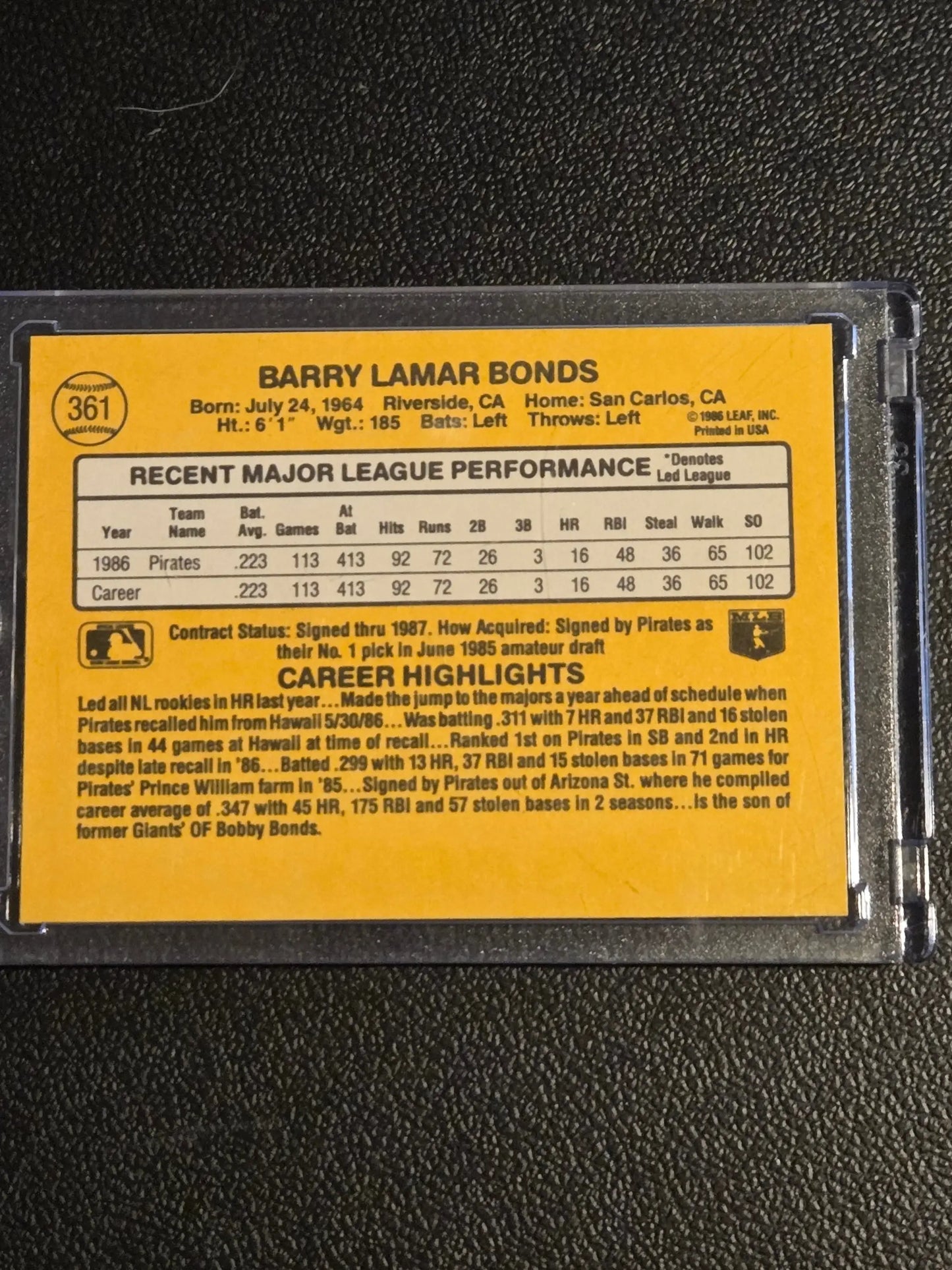 1987 Donruss #361 Barry Bonds - Trading Card