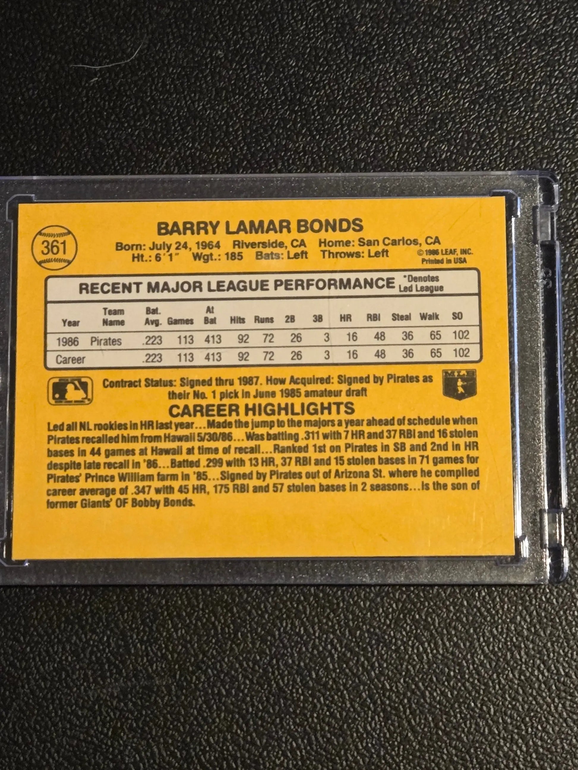 1987 Donruss #361 Barry Bonds - Trading Card