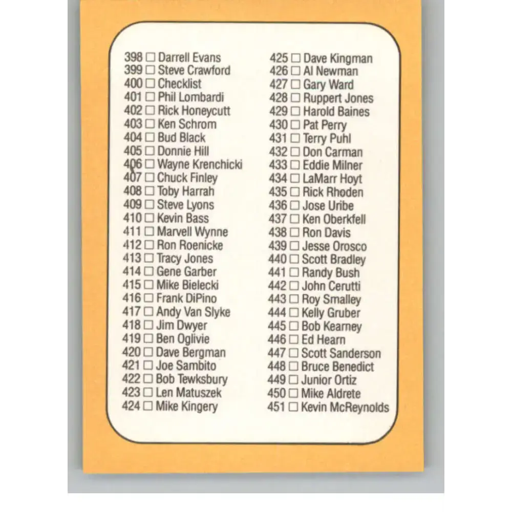 1987 Donruss #400 Checklist 346-451 EX Excellent Baseball Card - Baseball Card Single