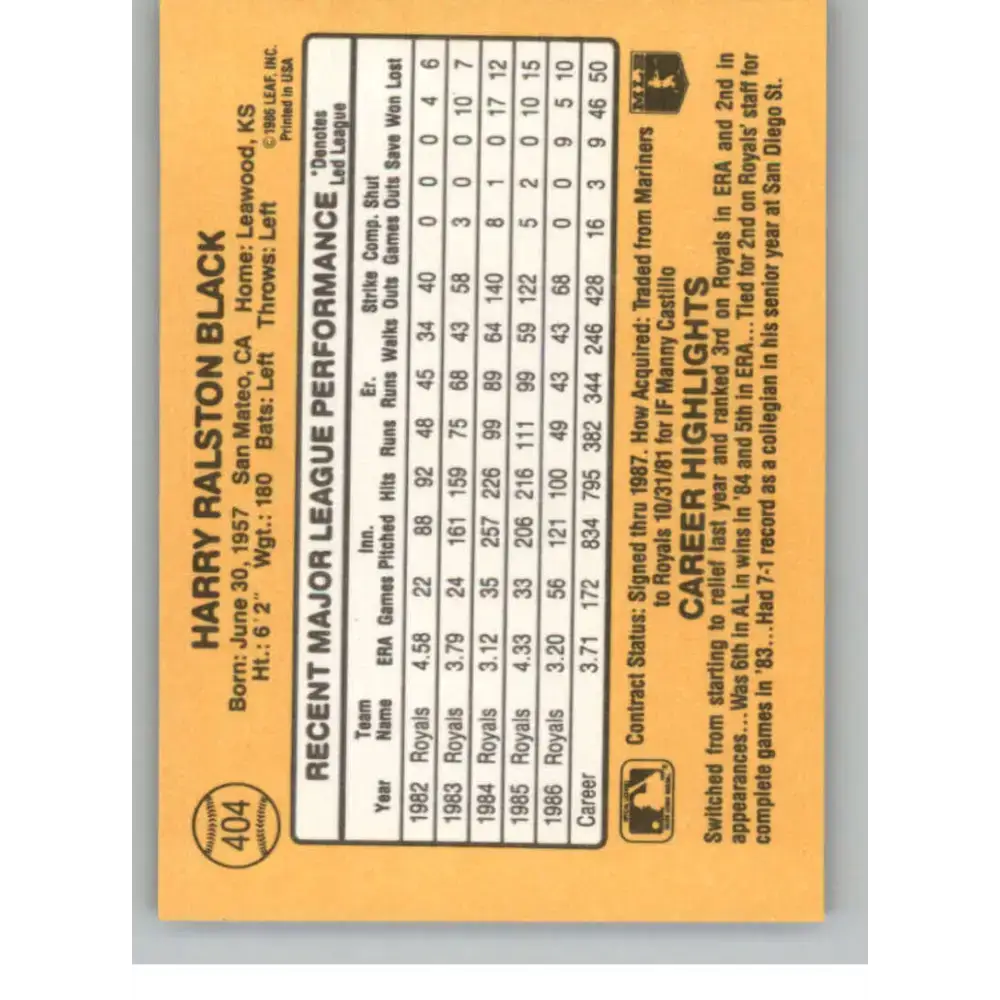 1987 Donruss #404 Bud Black EX Excellent Kansas City Royals Baseball Card