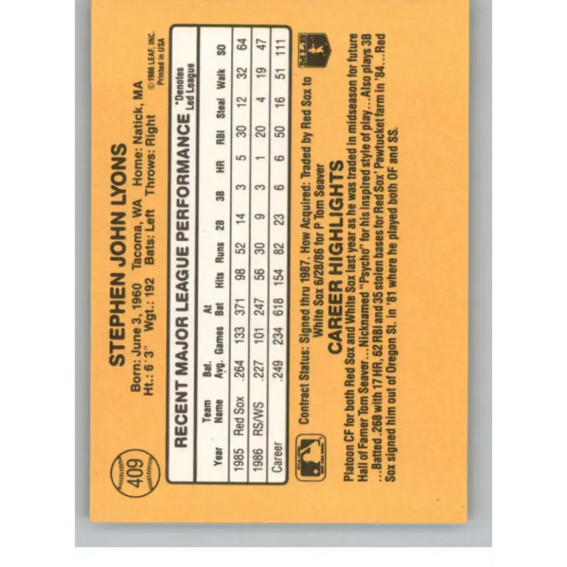 1987 Donruss #409 Steve Lyons EX Excellent Chicago White Sox Baseball Card - Baseball Card Single