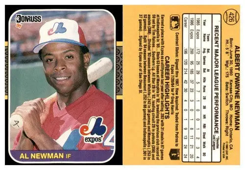 1987 Donruss Al Newman baseball card with original gloss, collectible cards typically sell