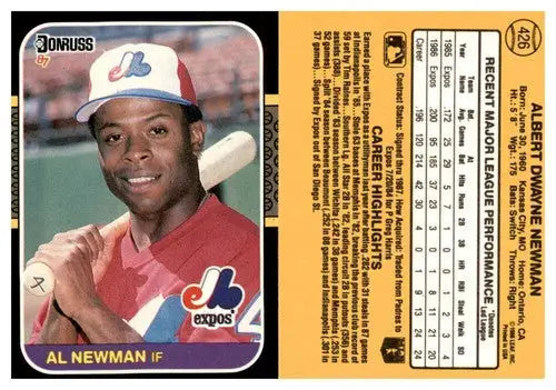 Original gloss 1987 Donruss Al Newman baseball card from Simply Sandoval sports cards collection