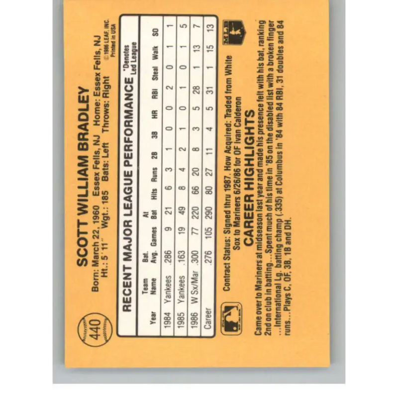 1987 Donruss #440 Scott Bradley EX Excellent Seattle Mariners Baseball Card - Baseball Card Single