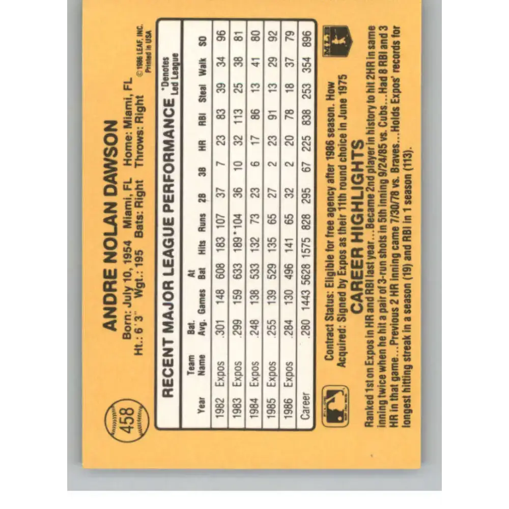 1987 Donruss #458 Andre Dawson EX Excellent Montreal Expos Baseball Card - Baseball Card Single