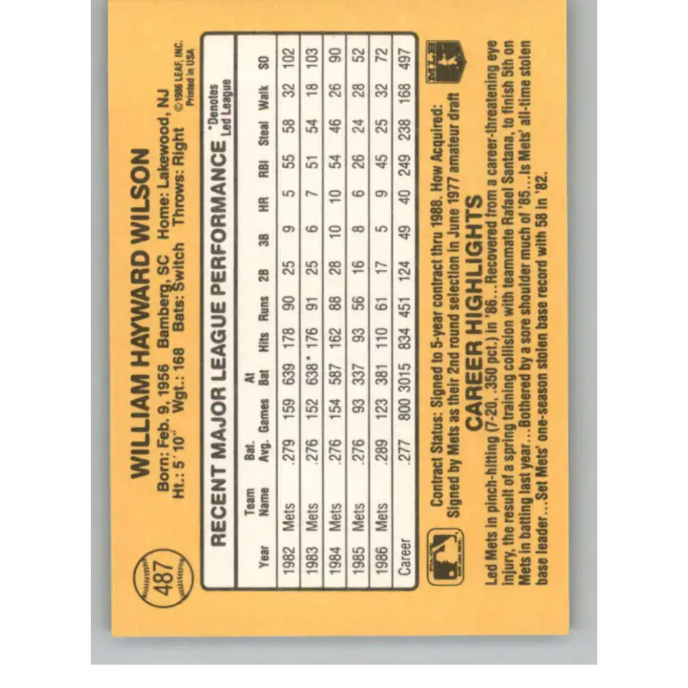 1987 Donruss #487 Mookie Wilson EX Excellent New York Mets Baseball Card - Baseball Card Single