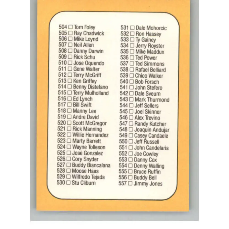 1987 Donruss #500 Checklist 452-557 EX Checklist Baseball Card - Baseball Card Single