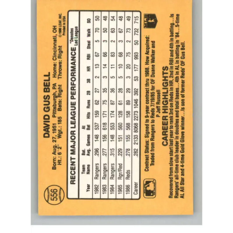 1987 Donruss #556 Buddy Bell EX Excellent Cincinnati Reds Baseball Card - Baseball Card Single