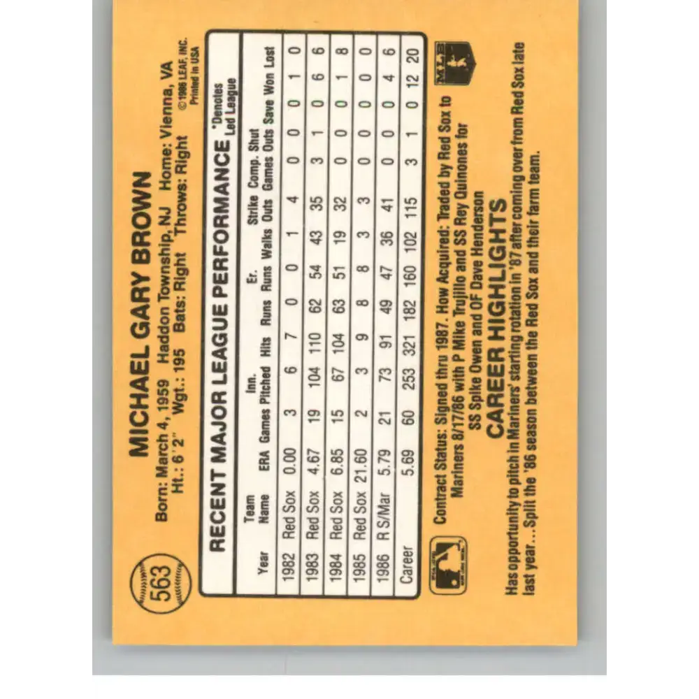 1987 Donruss #563 Mike Brown EX Excellent Seattle Mariners Baseball Card - Baseball Card Single