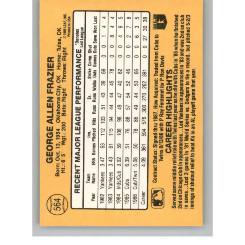 1987 Donruss #564 George Frazier EX Excellent Minnesota Twins Baseball Card - Baseball Card Single