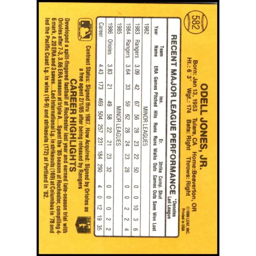 1987 Donruss #582 Odell Jones EX Excellent Baltimore Orioles Baseball Card - Baseball Card Single