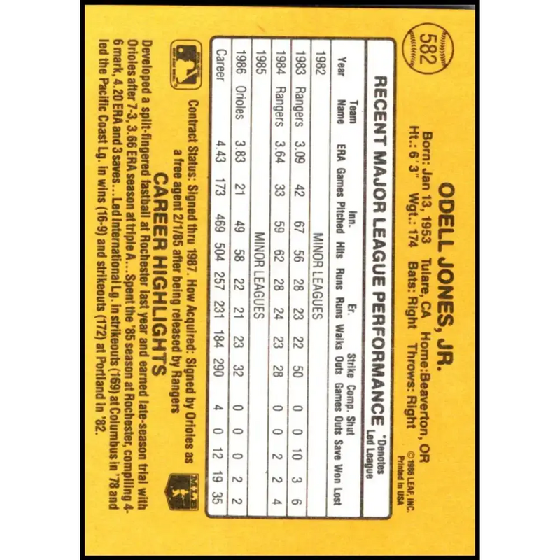 1987 Donruss #582 Odell Jones EX Excellent Baltimore Orioles Baseball Card - Baseball Card Single