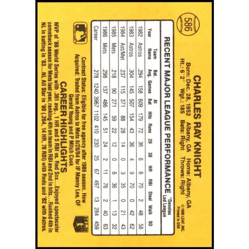 1987 Donruss #586 Ray Knight EX Excellent New York Mets Baseball Card - Baseball Card Single