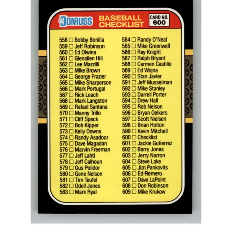 1987 Donruss #600 Checklist 558-660 EX Excellent Checklist Baseball Card - Baseball Card Single