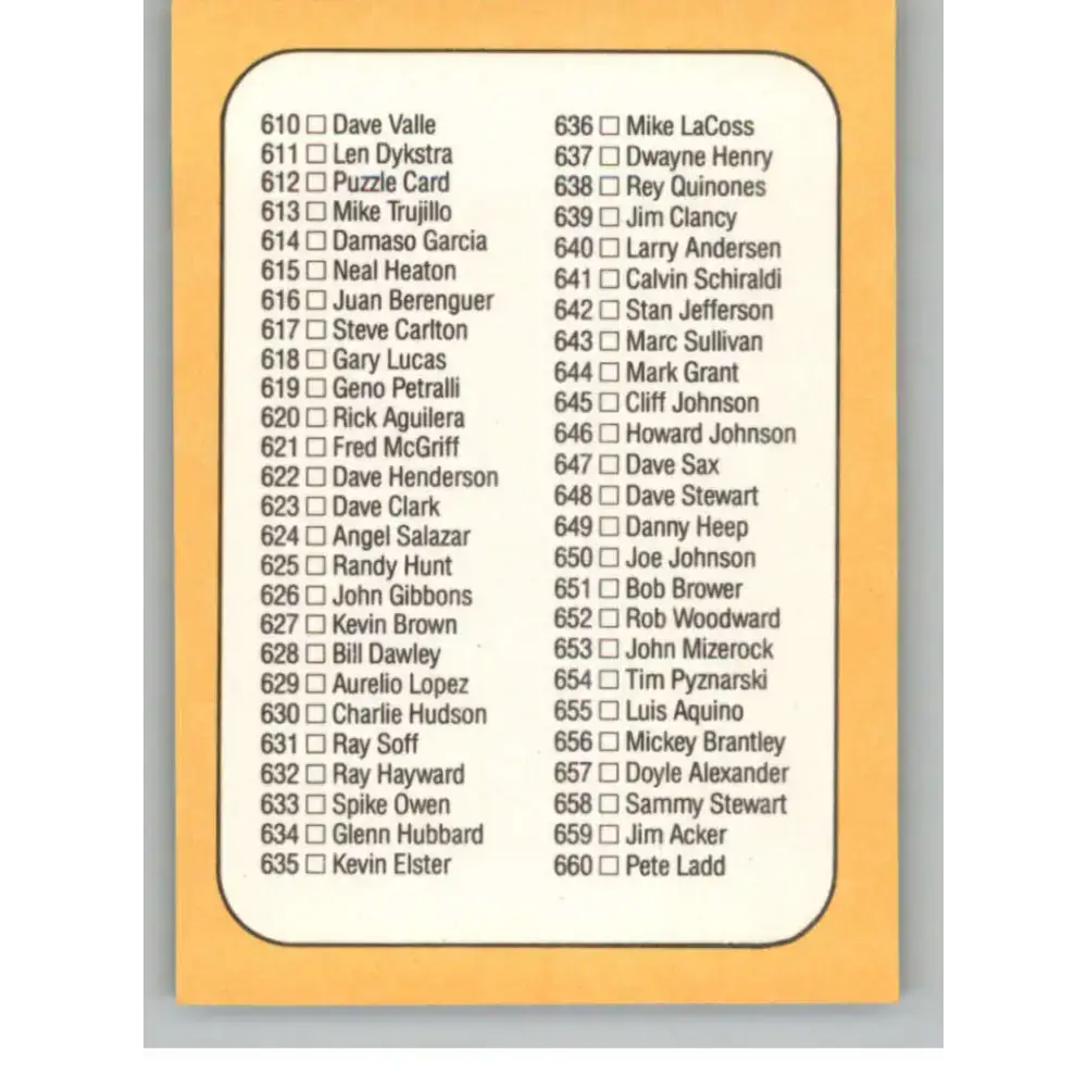 1987 Donruss #600 Checklist 558-660 EX Excellent Checklist Baseball Card - Baseball Card Single