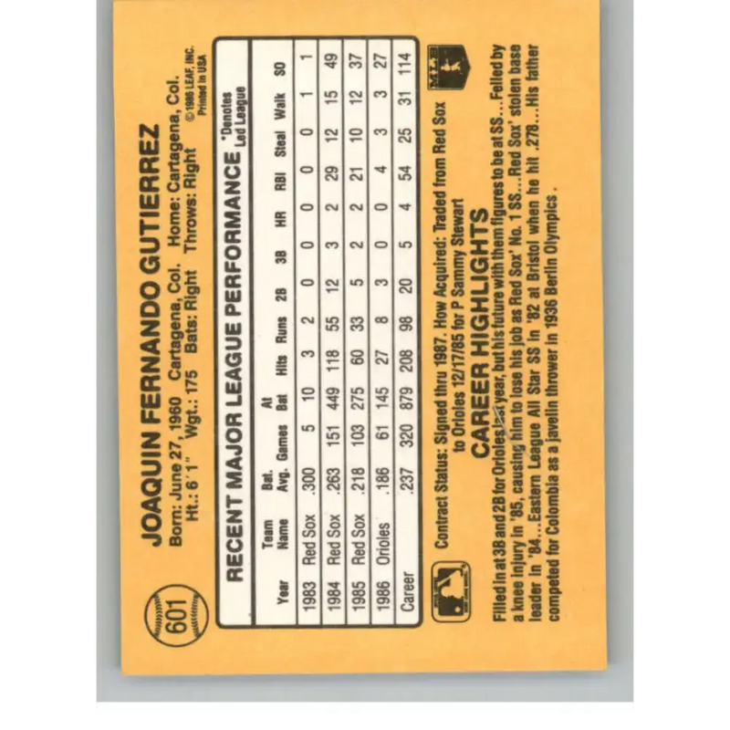 1987 Donruss #601 Jackie Gutierrez EX Excellent Baltimore Orioles Baseball Card - Baseball Card Single