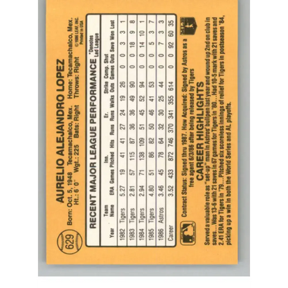 1987 Donruss #629 Aurelio Lopez EX Houston Astros Baseball Card