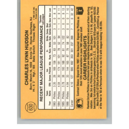 1987 Donruss #630 Charles Hudson EX Philadelphia Phillies Baseball Card