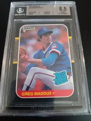 1987 Donruss Greg Maddux #36 Rated Rookie (RC). Cubs BGS 8.5 (slab crack) NM-MT+