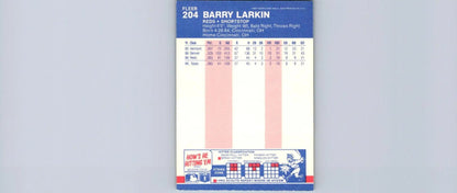 Barry Larkin 1987 Fleer #204 trading card showcasing the legendary baseball player
